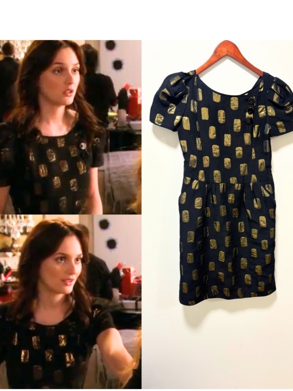 Marc Jacobs Black Mini Dress with Gold Metallic Motif Sz 2 - Picture 10 of 10